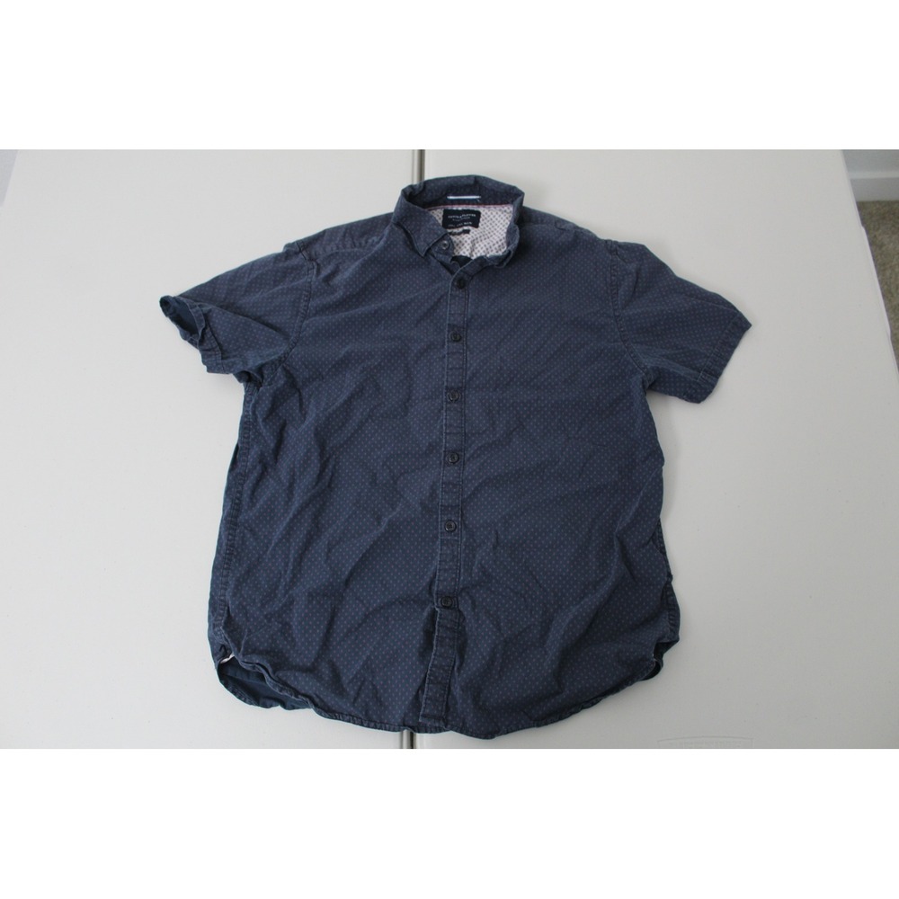 Denim & Flower Ricky Singh Mens Slim Fit Short Sleeve Button Down Shirt Navy L